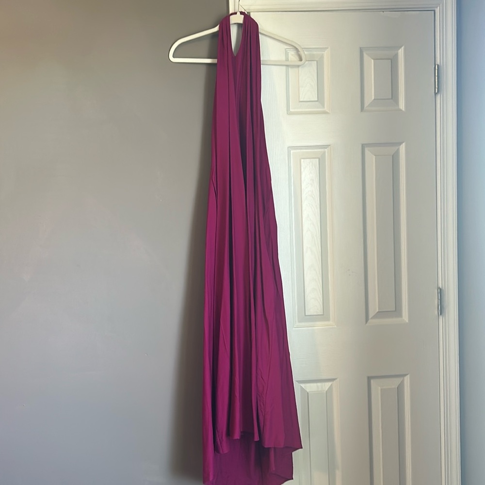 Trapeze summer dress with pockets in magenta
